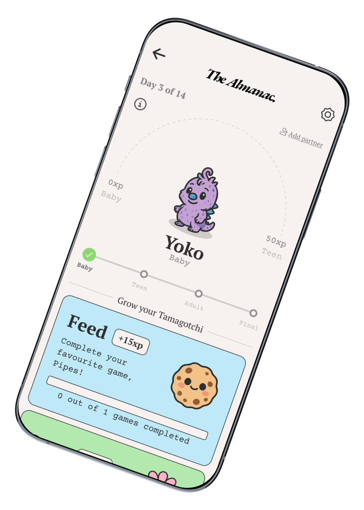 Yoko's home screen on a tilted phone